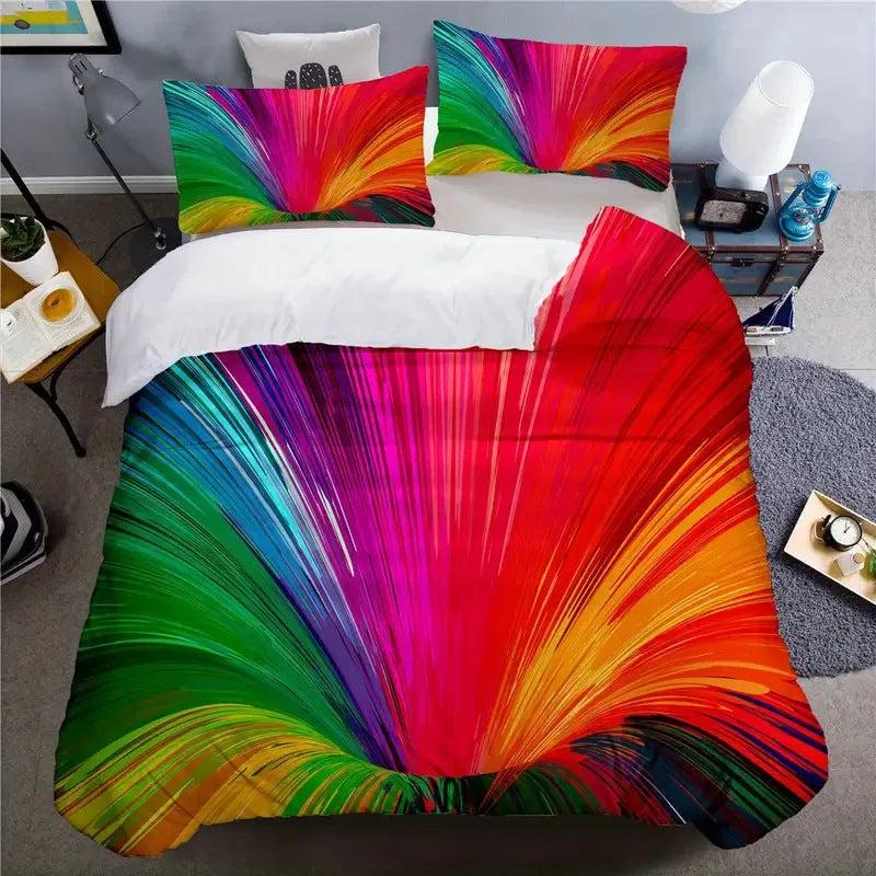 Digital printing down quilt cover three-piece set in chemical fibre, modern simplicity style, available in multiple sizes