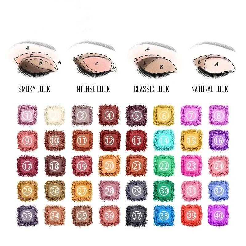 Shimmer matte multi-color combination eye shadow palette with twelve shades including purple, blue, black, sky blue, caramel, and red