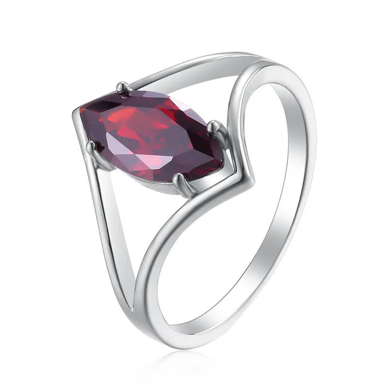 Ling-shaped zircon ring for women in copper, shown in white or red, sizes No 6 to No 10