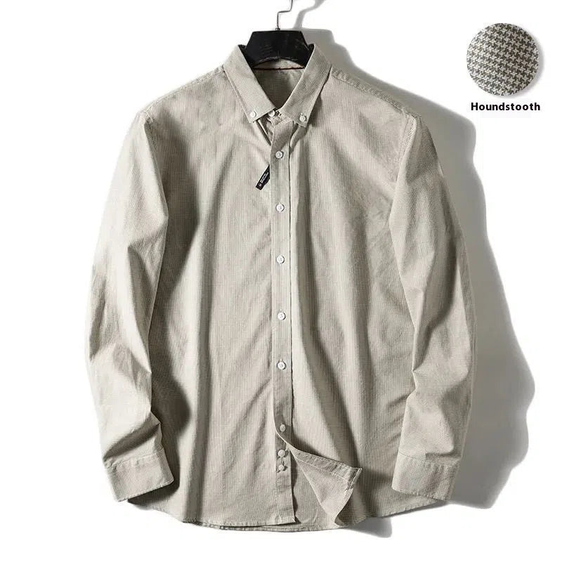 Men's washed cotton cardigan in solid colour with houndstooth pattern, available in green, khaki, red, sizes L to XXXXL