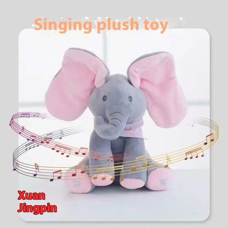 Children's singing plush elephant toy in blue or pink with music and sound, English battery version.
