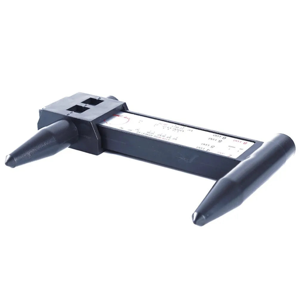 Plastic digital caliper hole distance measuring tool with 180mm range on a white background.