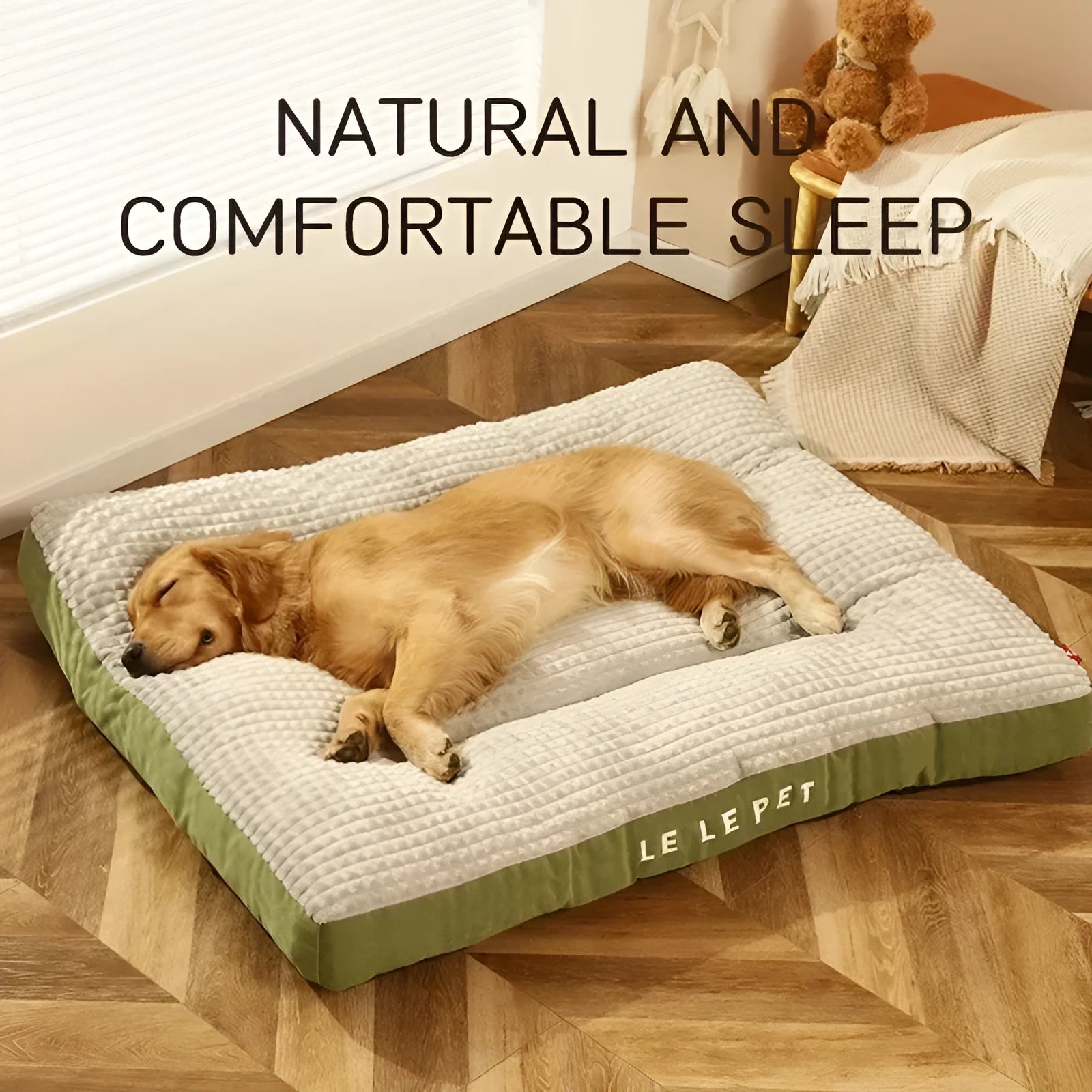 Coffee-coloured fleece dog bed with a detachable cushion, shown in a large size suitable for a big dog.