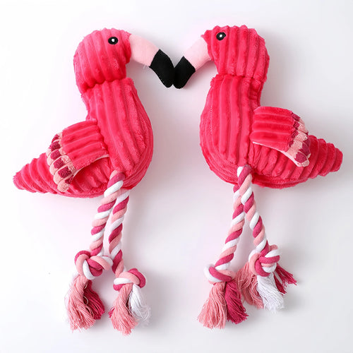 Pink corduroy animal-shaped plush dog toy with a squeaker inside