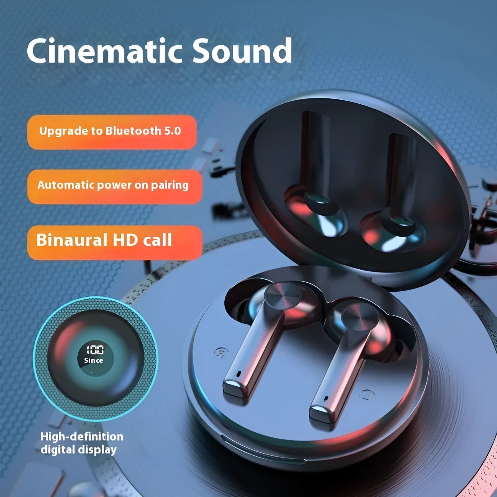 B16 Bluetooth Headset TWS 50 wireless in-ear earbuds with digital display charging case, ABS material, black colour