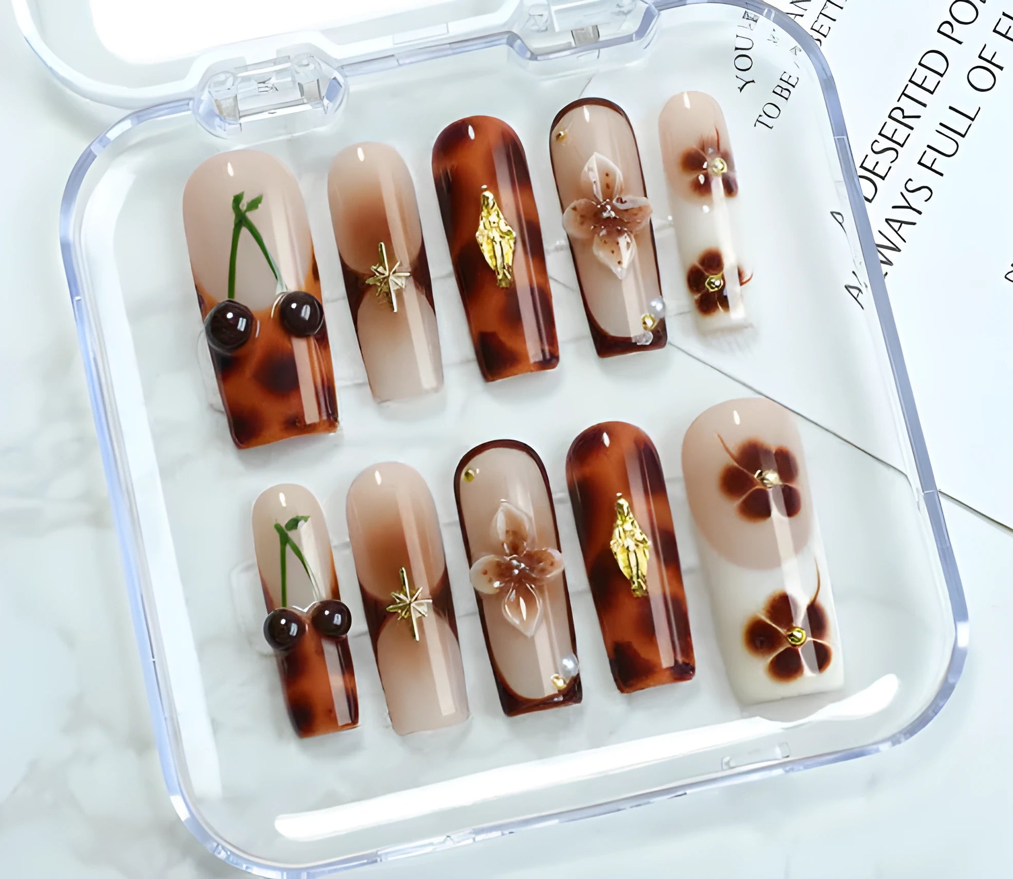 Handmade wearable nail painting kit in SGJ-A2-0026 colour with jelly glue, rubbing strip, and OPP bag.