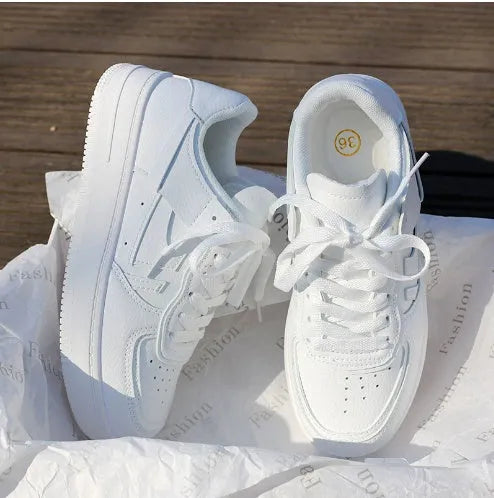 Women's white side zipper PU leather round toe casual shoes for autumn