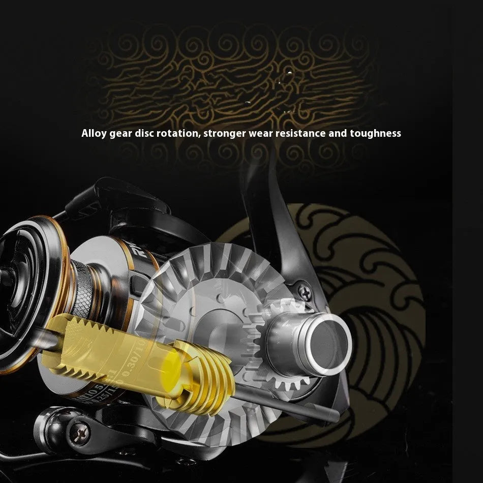 All-metal spinning fishing reel with no-gap spool design and black EVA grip handle