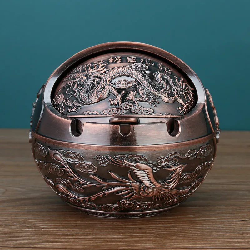 Creative bronze and red copper alloy ashtray with smoke extinguishing slot in various decorative styles.