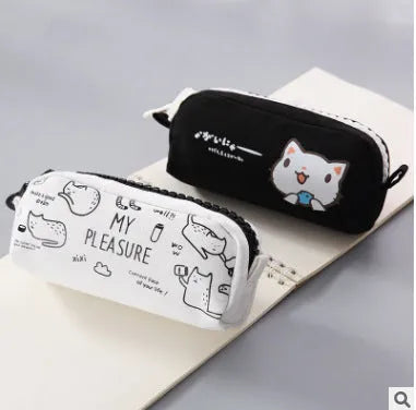 Creative simple cute corner animal pencil case in leather with colour options cats dogs fruit