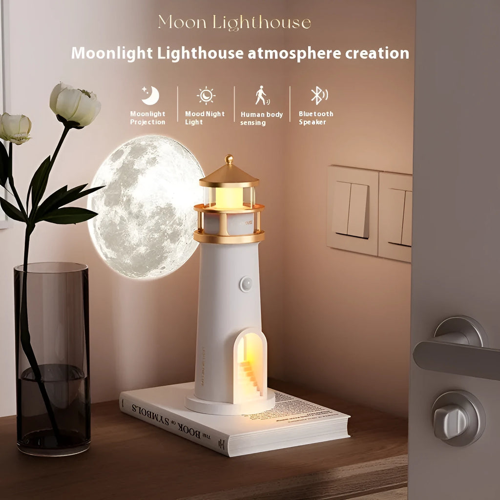 Human body induction atmosphere moonlight lighthouse table lamp in geometric modern style with remote control and Bluetooth