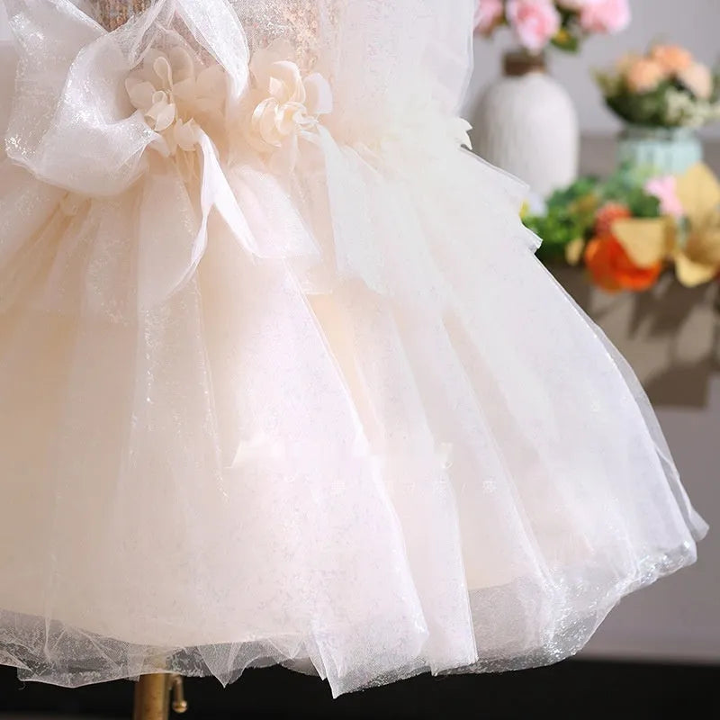 Girls linen princess dress in picture colour, birthday outfit available in suitable heights from 80cm to 160cm