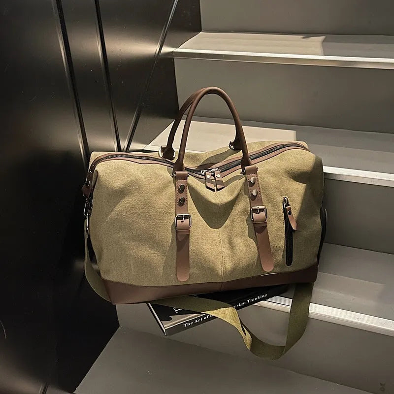 Canvas dry wet separation gym bag in black beige or green, 20-35L travel holdall with 16cm handle
