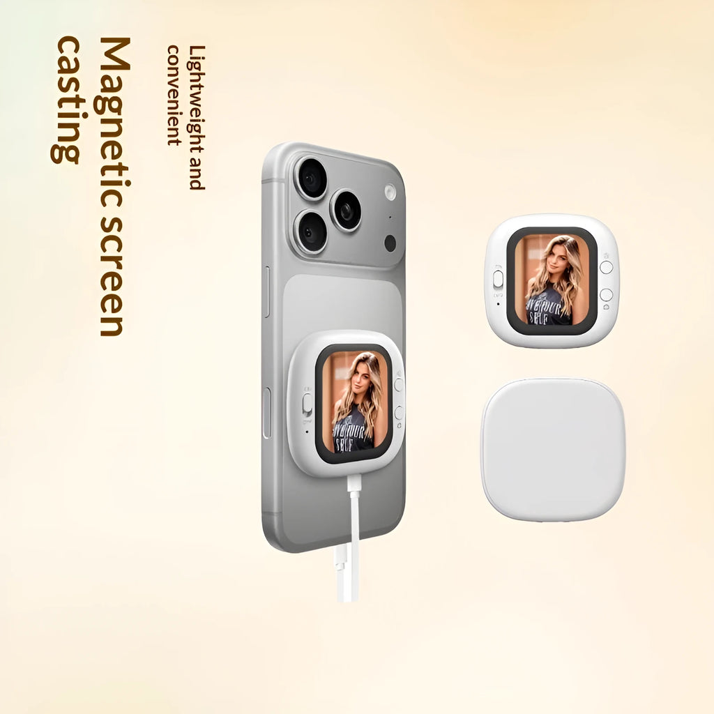 White universal mobile phone screen mirroring device made from PC and glass for selfies, live streaming, car, and desktop use
