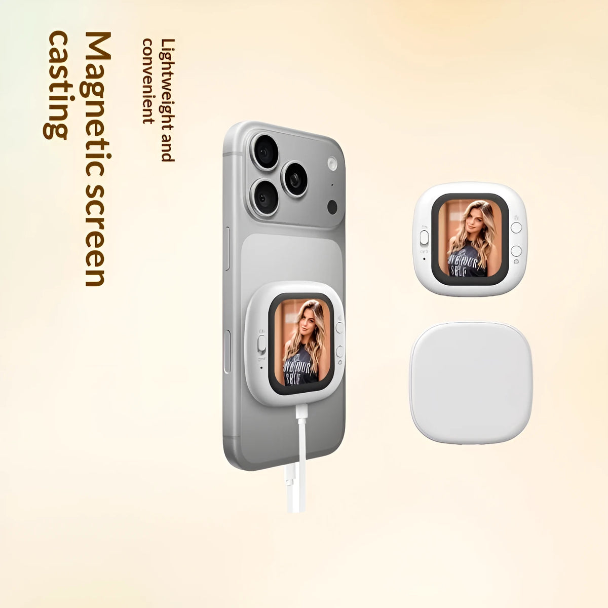 White universal mobile phone screen mirroring device made from PC and glass for selfies, live streaming, car, and desktop use