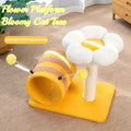 Yellow bee-shaped cat climbing frame with sisal scratching surfaces and central tunnel