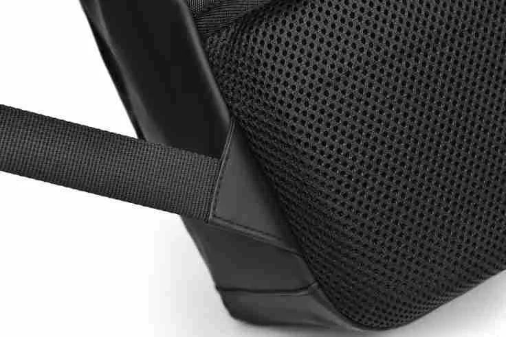Large capacity waterproof PU leather backpack in black colour with sewing thread detailing
