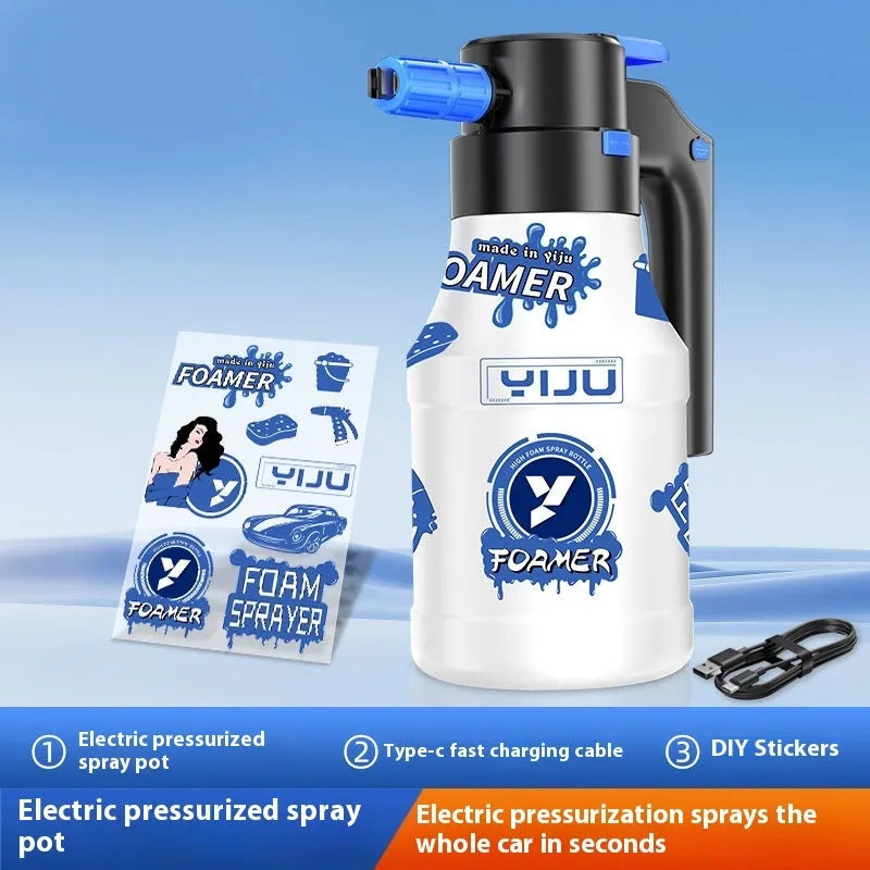 Car wash foam sprayer with 2 litre capacity and high-pressure water cannon attachment