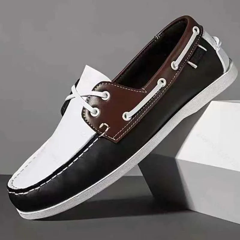 Men's British style casual shoes with round toe and flat heel in artificial PU material