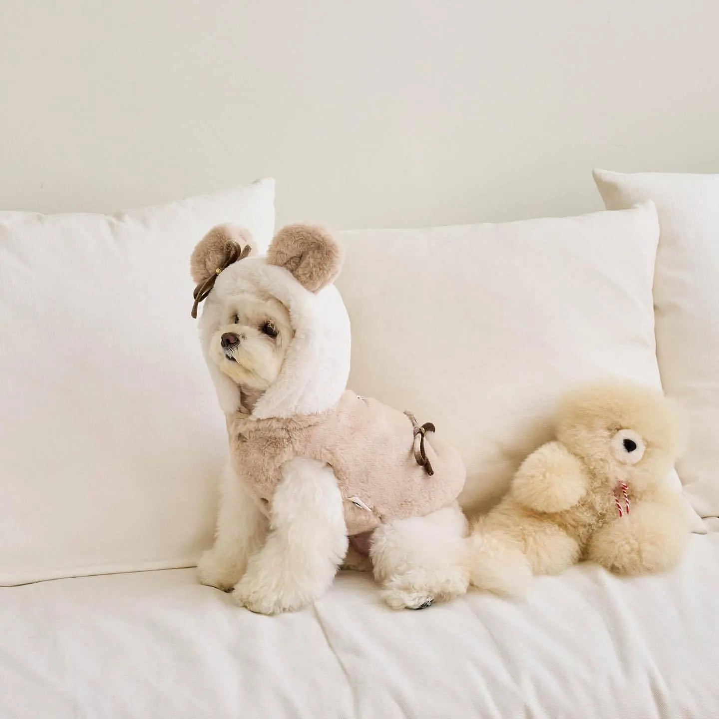 Light brown polyester pet coat for dogs or cats in medium size
