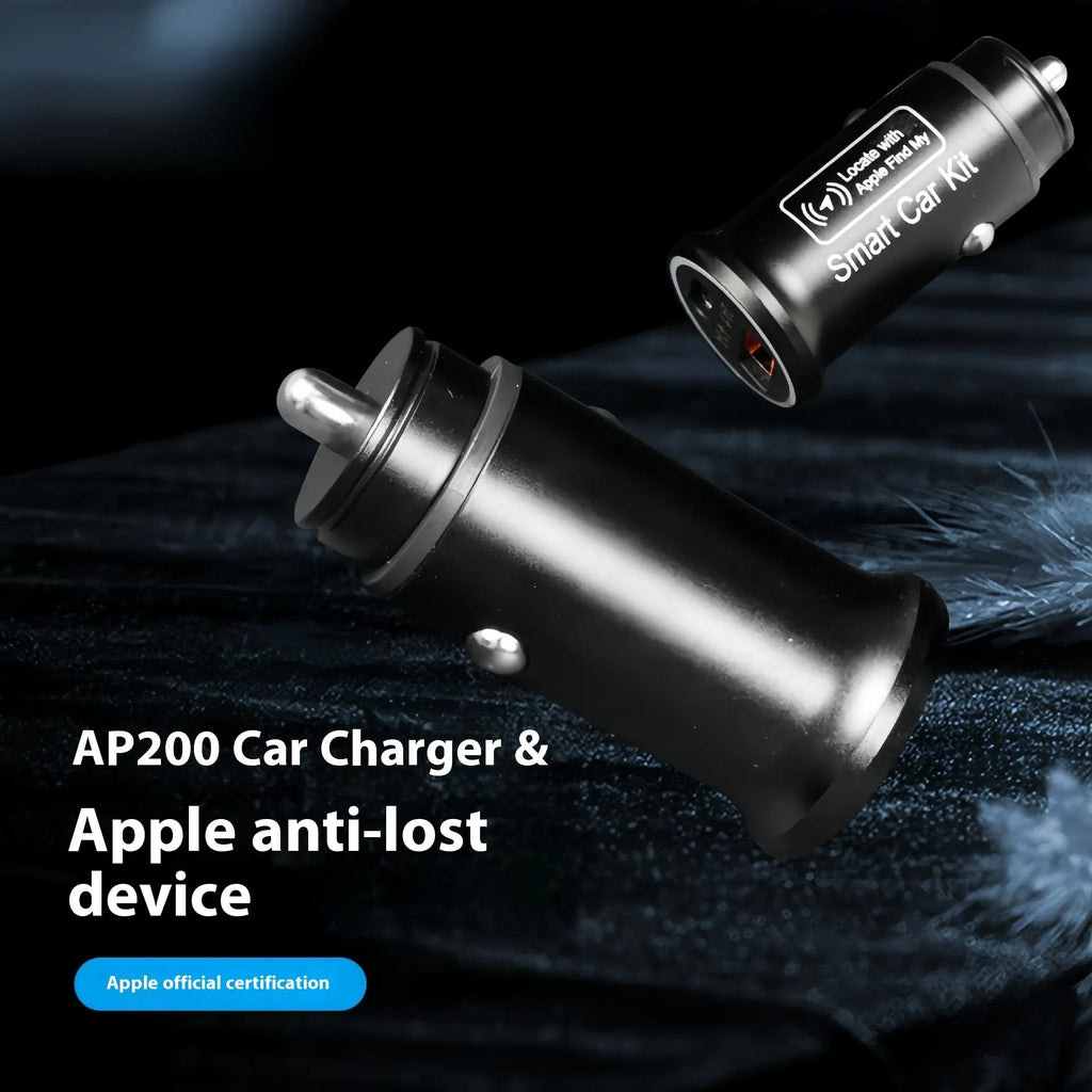 Black car GPS locator device plugged into a vehicle's 12V cigarette lighter socket.