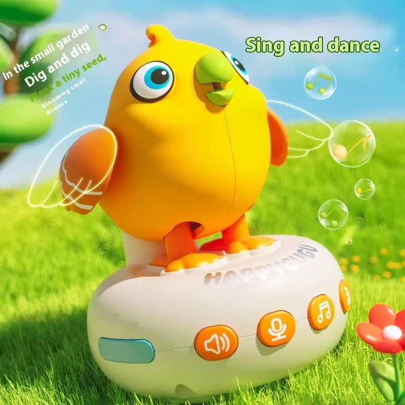AI voice-activated induction children's toy watch in green or yellow parrot design with ABS body and lithium battery