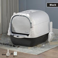 Oversized enclosed cat litter box in grey PP plastic with high sides and privacy top