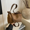 Women's vintage suede PU underarm bag with stitching, clamshell design, in black brown coffee and khaki colours