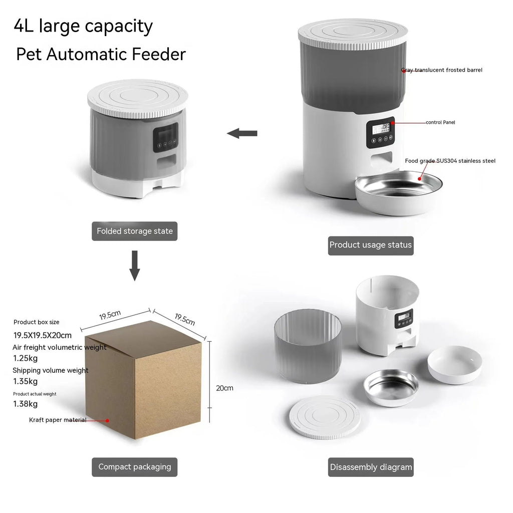 4L automatic pet feeder for dogs and cats, black or white transparent, button or WIFI control