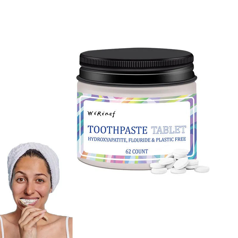 Pack of 62 solid, chewable portable toothpaste tablets for cleaning on the go