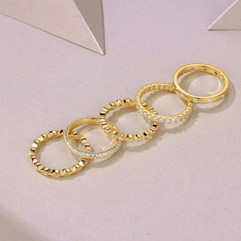 Gold-plated S925 silver moissanite wedding ring set, sizes 5 to 9, 12g, with GRA certificate and gift box