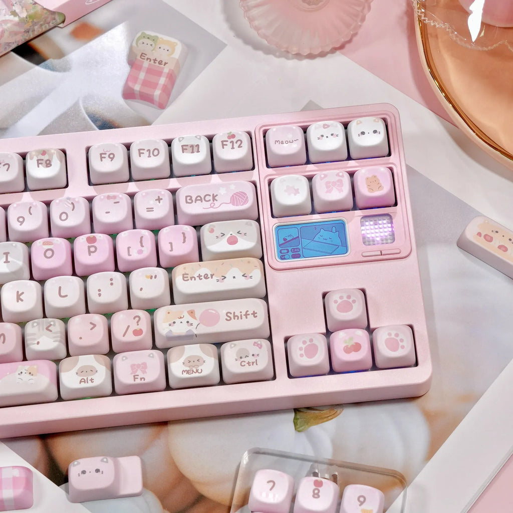 MOA height five-sided sublimation key caps with pink cartoon design for mechanical keyboards