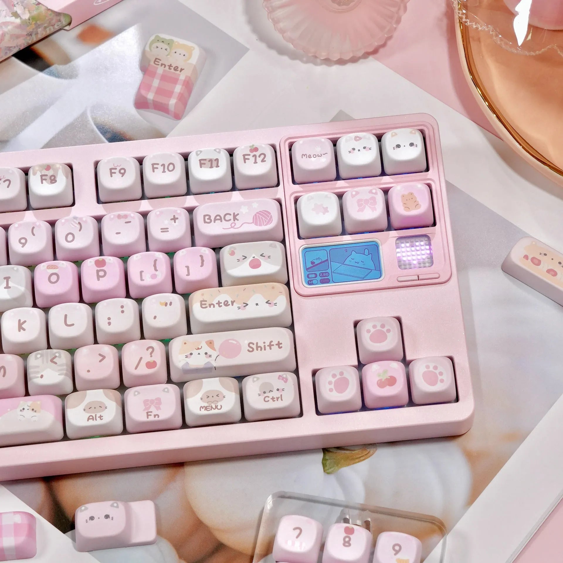 MOA height five-sided sublimation key caps with pink cartoon design for mechanical keyboards