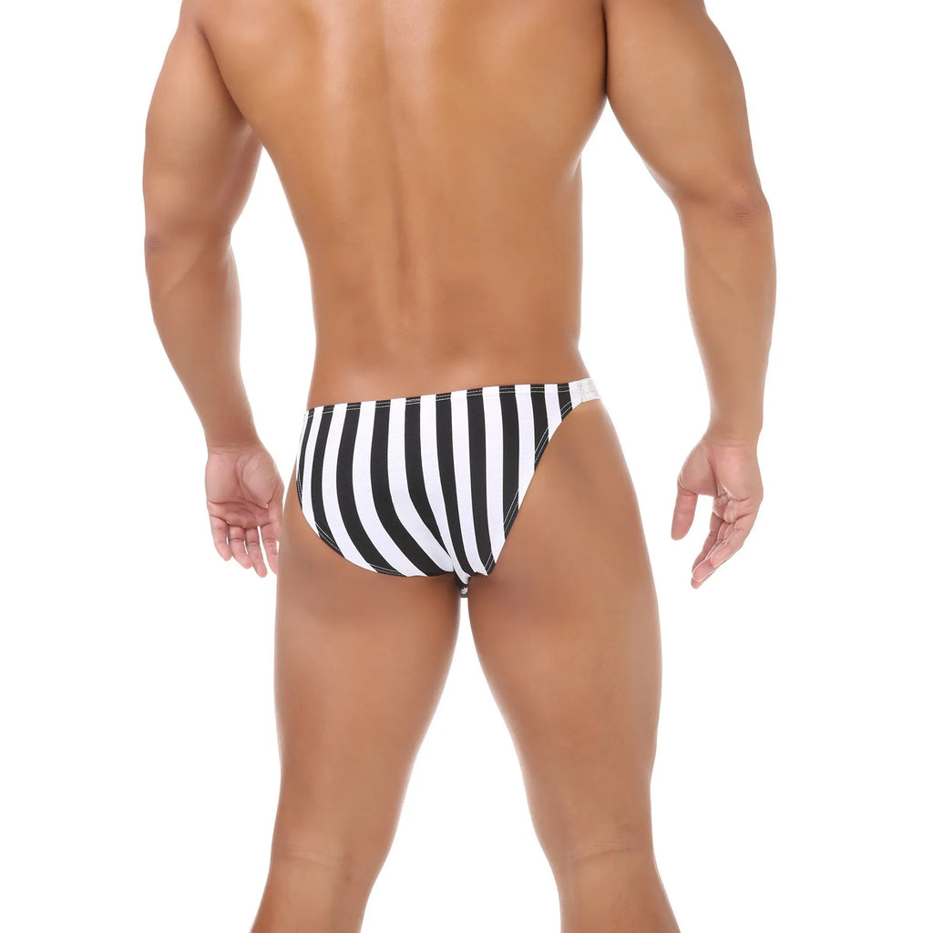 Men's low waist briefs with zebra stripe pattern and U pouch design
