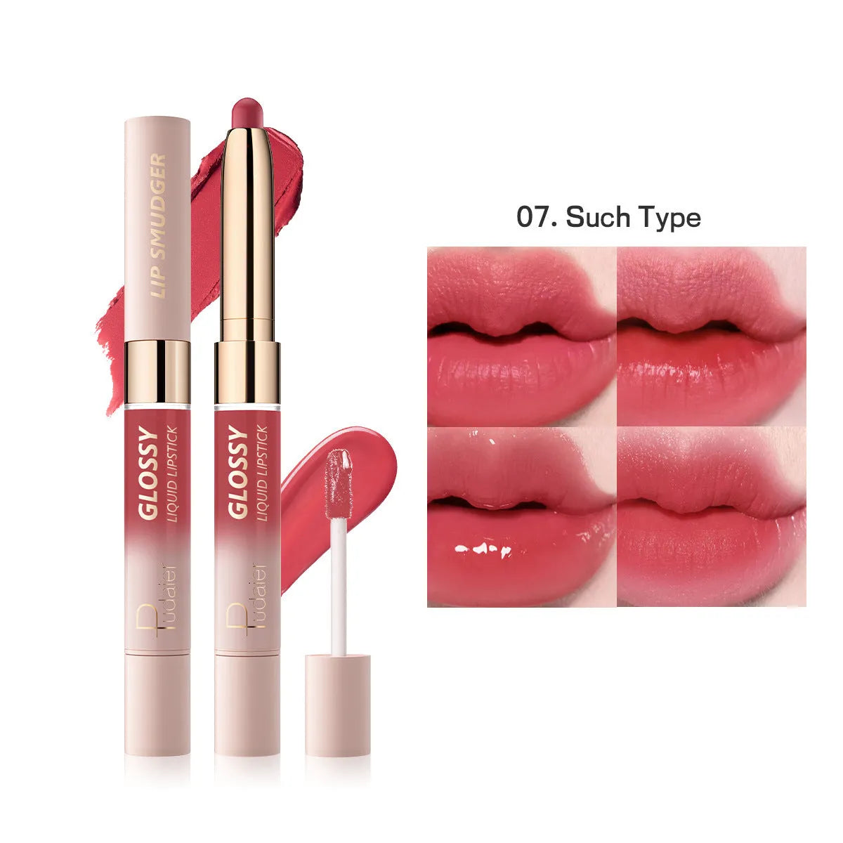 Double-headed lipstick with matte finish showing ten colour options from 01 to 10