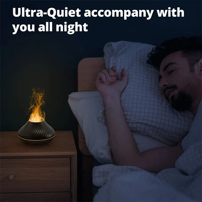 Volcanic flame aroma diffuser with LED lights and mist output