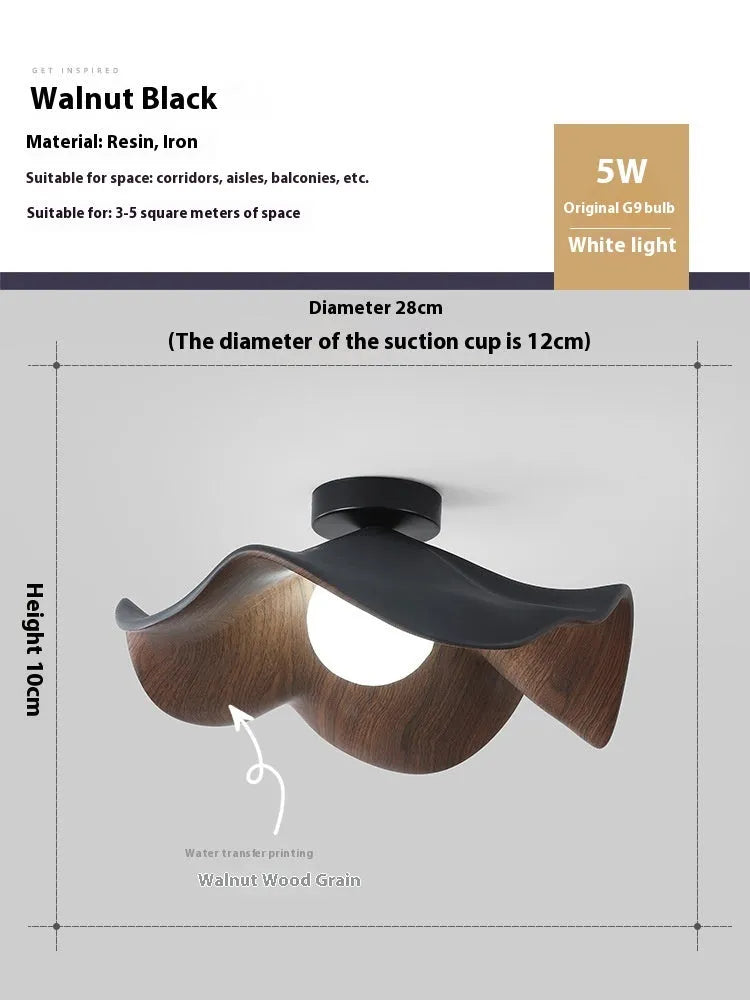 Modern minimalist walnut grain ceiling lamp with full spectrum eye protection, 28cm diameter, for bedroom or study