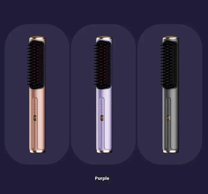 Wireless straight comb hair styling tool in rose gold colour with ceramic plates