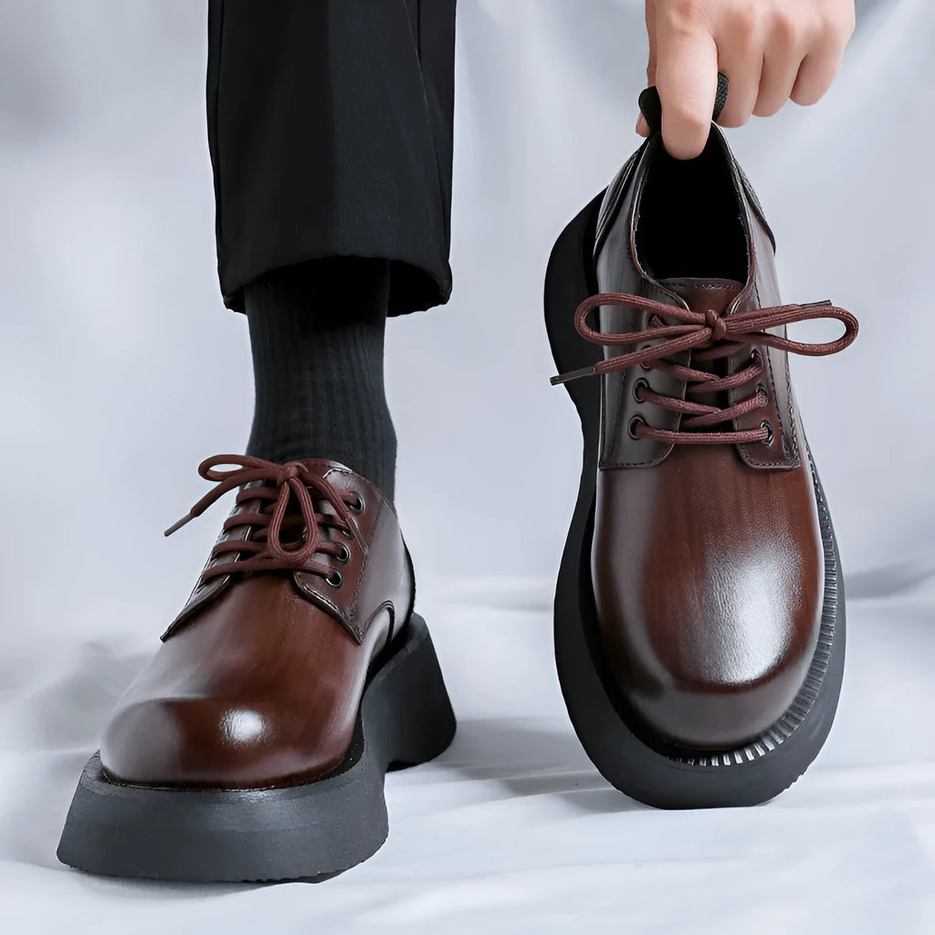 Men's large head leather shoes, cowhide upper, rubber sole, low-top, black or dark brown, sizes 38-44