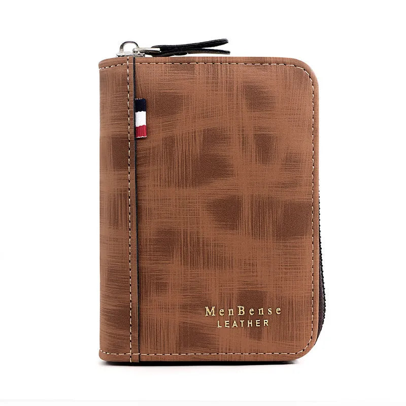 Business retro men's short wallet clutch in black polyurethane leather with letter print and multiple card pockets