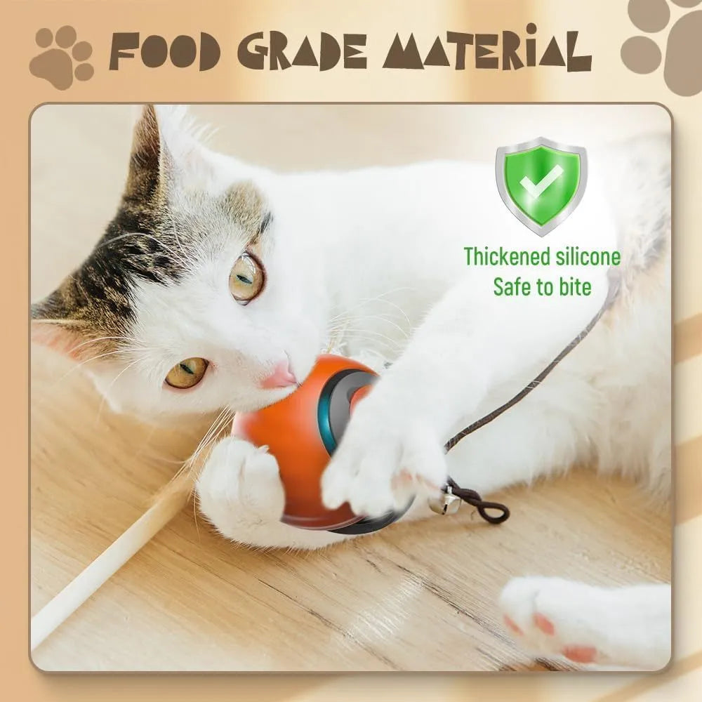 Blue interactive rolling ball pet toy for cats and dogs on indoor floor