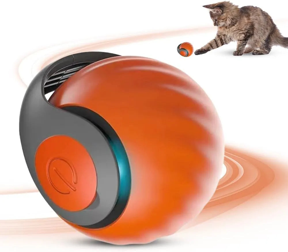 Blue interactive rolling ball pet toy for cats and dogs on indoor floor