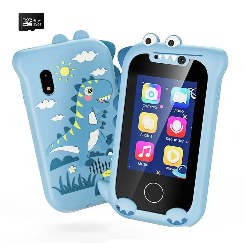 Blue silicone case educational toy mobile phone with camera and 512MB memory for children