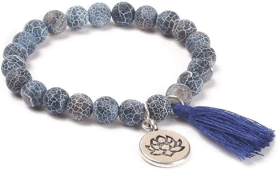 Alloy volcano white turquoise bracelet with natural stone beads in green tiger eye, black agate and blue stone options
