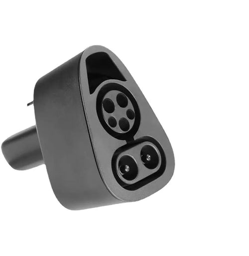 Black Tesla charging adaptor converting Type 2 connector to Tesla vehicle interface