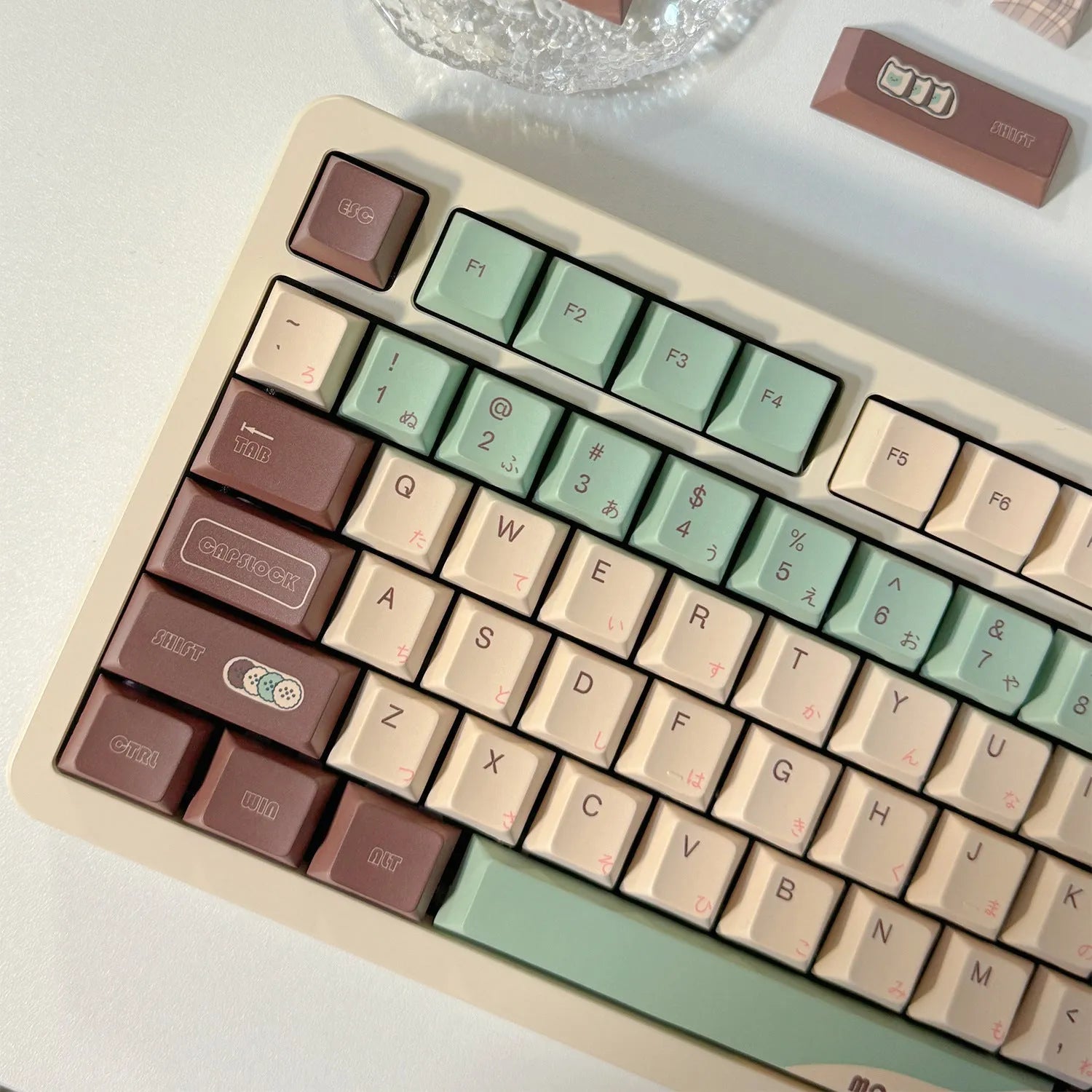 Craft Key CAP ergonomic mechanical keyboard keycaps in Matcha Theme colour with sublimation design.