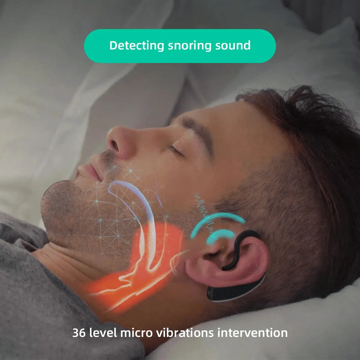 Black smart earset anti-snoring device with bone conduction and adaptive vibration