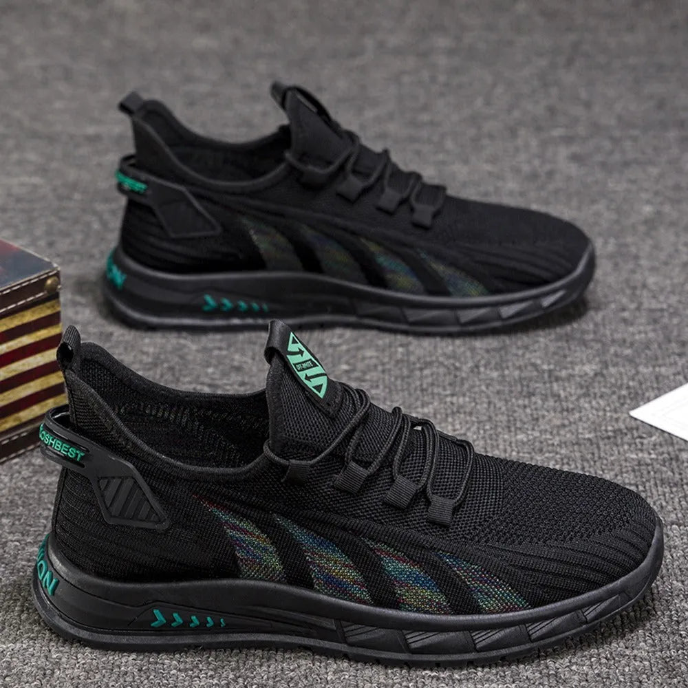 Low-top mesh sneakers in various colours on a flat sole, showing the shallow-cut upper.
