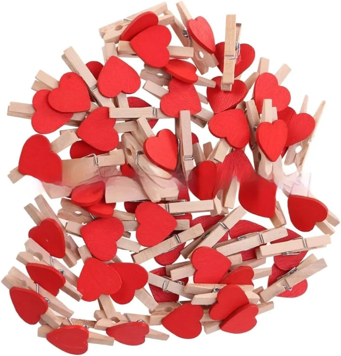 Handmade solid wood heart-shaped clip in red, white, yellow, rose, and pink colours.