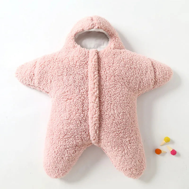 Cashmere and cotton baby sleeping bag with hood and zipper closure for winter newborn warmth